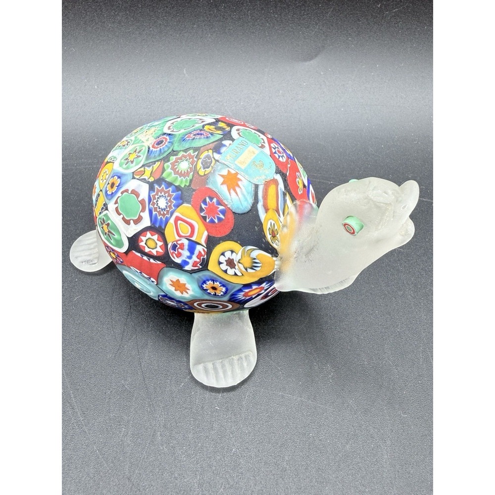 Vintage Murano Italy Millefiori Glass Turtle Figurine Paperweight Label AS IS